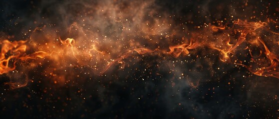 Texture of fire on black background, Flame, fire with smoke on dark background. black walls and smoke. Abstract dark glitter fire particles lights. fire in motion blur - obrazy, fototapety, plakaty