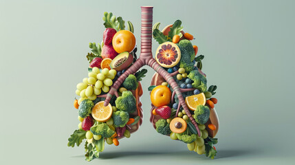 lungs structured in healthy fruits and vegetables - obrazy, fototapety, plakaty