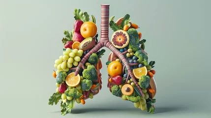 Deurstickers lungs structured in healthy fruits and vegetables © Ladyana Rysa