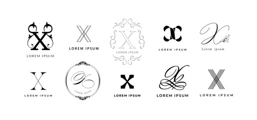 Creative X emblem. Letter x monogram for vintage and modern branding. Business name initial template vector icon set