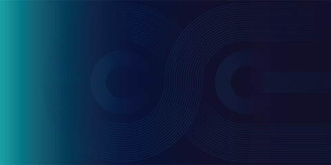 Abstract glowing circle lines on dark blue background. Geometric stripe line art design. Modern shiny blue lines. Futuristic technology concept. Horizontal banner template. Vector