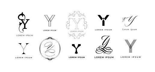 Creative Y emblem. Letter y monogram for vintage and modern branding. Business name initial template vector icon set