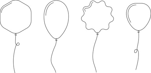 Hand drawn Balloon outline icons. Balloon with string in line Doodle, sketch style. Different shapes of ballons for birthday, party and wedding. Black contour of baloon silhouettes © Volodymyr