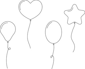 Hand drawn Balloon outline icons. Balloon with string in line Doodle, sketch style. Different shapes of ballons for birthday, party and wedding. Black contour of baloon silhouettes © Volodymyr