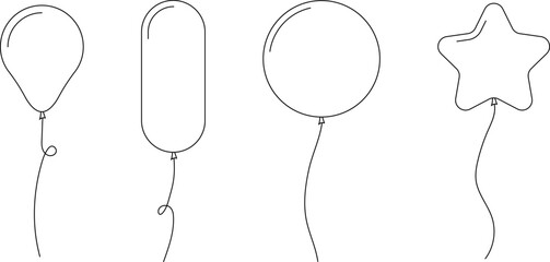 Hand drawn Balloon outline icons. Balloon with string in line Doodle, sketch style. Different shapes of ballons for birthday, party and wedding. Black contour of baloon silhouettes © Volodymyr