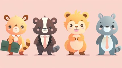 Naklejka premium Cute animal characters representing different economic sectors.