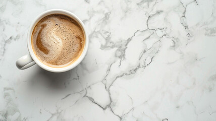 a cup of cappuccino with foam on marble background. - obrazy, fototapety, plakaty