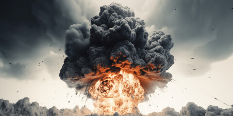 Nuclear bomb explosion on white backround