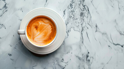 a cup of cappuccino with foam on marble background. - obrazy, fototapety, plakaty