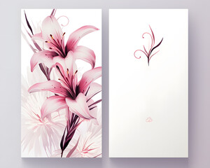 Elegant lily flowers on a wedding invitation template. Watercolor design.