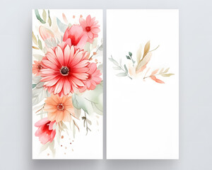 Wedding concept with Gerbera flowers. Floral poster, invite. Watercolor greeting card or invitation design.