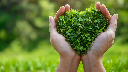 hands with heart shaped plants, concept ecology