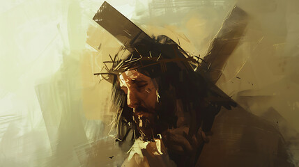 Jesus takes up his Cross. Digital sketch painting illustration. - obrazy, fototapety, plakaty