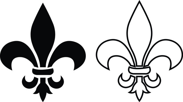 symbolic image Fluer de lis set, horizontal banner monochrome fleur de lis lily, antique monarchy symbols on transparent background, vintage decorative design elements coat of arms graphic design .