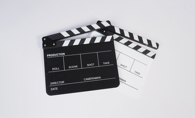 Two Clapper board or movie slate on white background..