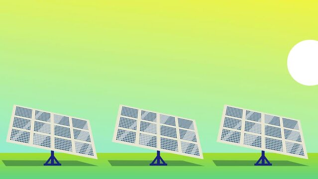 Solar energy sell system technology rotating under a moving sun in the sky illustration