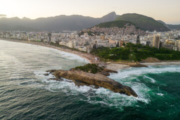 Aerial View of Arpoador Rock and Ipanema Beach in Rio de Janeiro, Brazil
