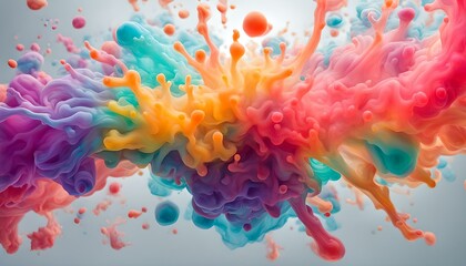 bright rainbow liquid explosion on white background, vibrant, energetic