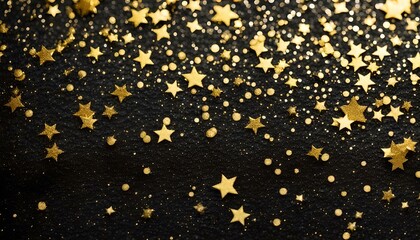 Gold star glitter on black sand background