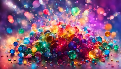 vivid glowing colorful gem stones, falling