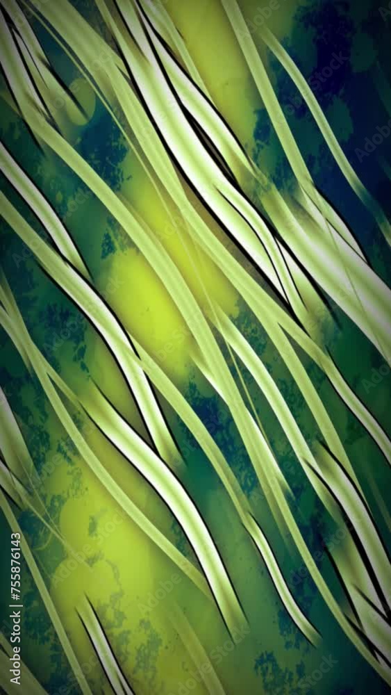 Wall mural vertical abstract green seaweed 4k loop features animated green hued lines animated in a flowing mot