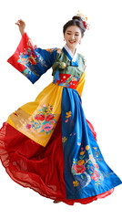 Naklejka premium A woman in colorful traditional costume showing her culture, on a isolated transparent background.