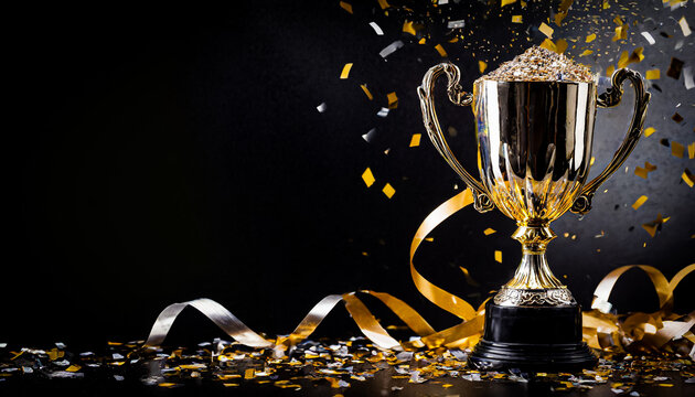 TA&Ccedil;A DE CAMPEONATO: TROFEU COM CONFEITES EM CONCEITO DE CELEBRA&Ccedil;&Atilde;O DA VIT&Oacute;RIA PARA USO EM PLANO DE FUNDO COM ESPA&Ccedil;O NEGATIVO PARA C&Oacute;PIA