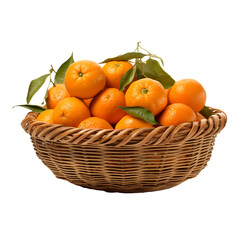 Oranges in a Wicker Basket - PNG Cutout Isolated in a Transparent Backdrop