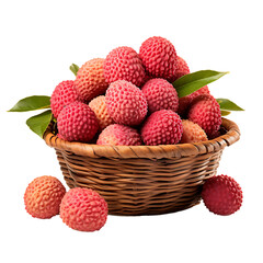 Lychees in a Wicker Basket - PNG Cutout Isolated in a Transparent Backdrop