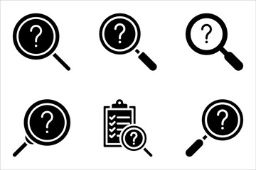 magnifying glass with question mark icon set. search sign vector illustration on white background