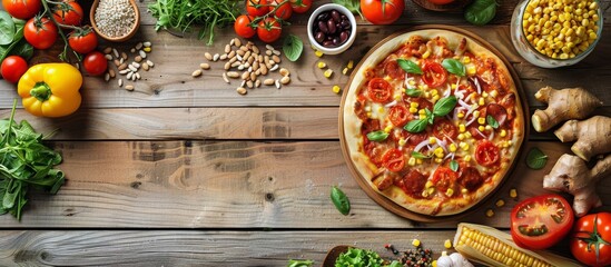 Pizza on Wooden Table