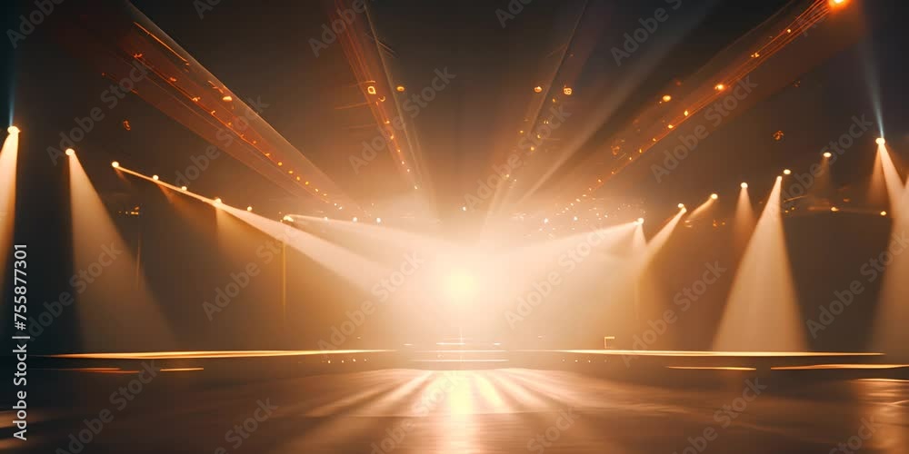 Wall mural event stage light background with spotlight illuminated stage for performance show. empty stage with