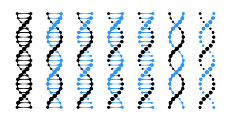 Dna vector double helix molecule. Metaball 2d flat silhouette model of gene science, dot pictogram of bio coding pattern in human cells chromosome.
