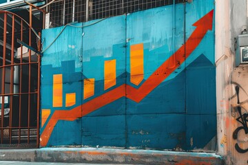 Growth graph painted on a city wall, symbolizing economic development.