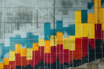 Growth graph painted on a city wall, symbolizing economic development.