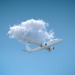 Fototapeta na wymiar A passenger airplane in the sky in front of a cloud - vacation concept. 3d render