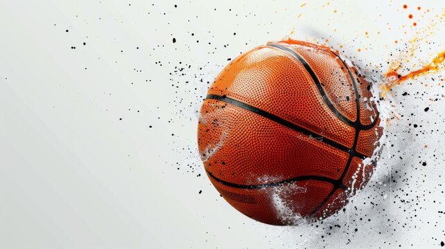 Basketball with dynamic paint splash effect - A vibrant depiction of a basketball with a dramatic explosion of black and orange paint around it