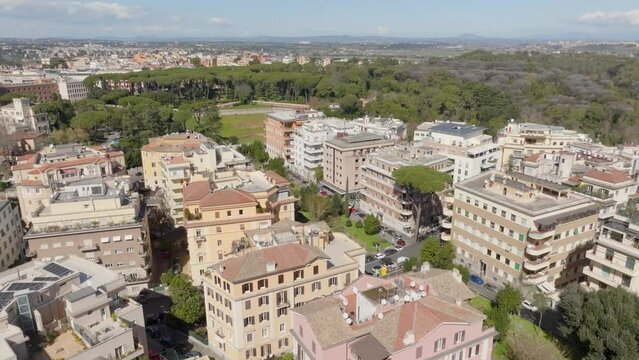 Aerial view of Villa Ada, a large public park in Rome, Italy. This large green area is located in the northern area of the city, between the Parioli, Pinciano and Trieste-Salario district.
