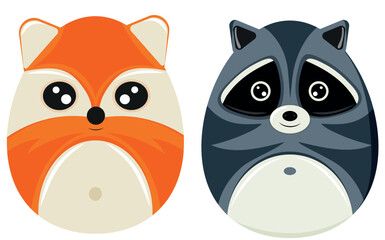 set of Easter egg templates painted with animal motifs, i.e. painted in the form of a raccoon and a fox, for posters, banners or holiday cards