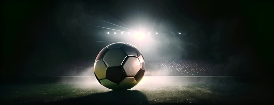 Football or Soccer with spotlight and fade-out shadow in the dark background. Copy space. Sport and game concept. 4K Video
