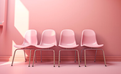 pink pastel classroom chairs are sitting up next to each other сreated with Generative Ai