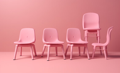 Obraz premium pink pastel classroom chairs are sitting up next to each other сreated with Generative Ai