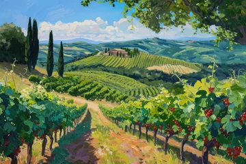 Fototapete Rund Lush vineyards under the Tuscan sun © SaroStock
