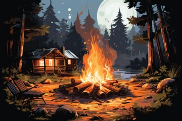 Foto op Canvas A cartoon illustration of a campfire with vector white background. © Tanjil Hasnat