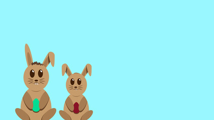 easter bunny with eggs on blue background