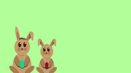 easter bunny with eggs on green background