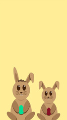 easter bunny with eggs on yellow background