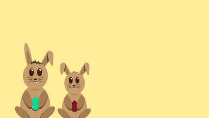 easter bunny with eggs on yellow background