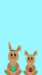 easter bunny with eggs on blue background