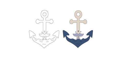 Anchor vector icon logo boat symbol pirate helm Nautical maritime simple illustration graphic doodle design